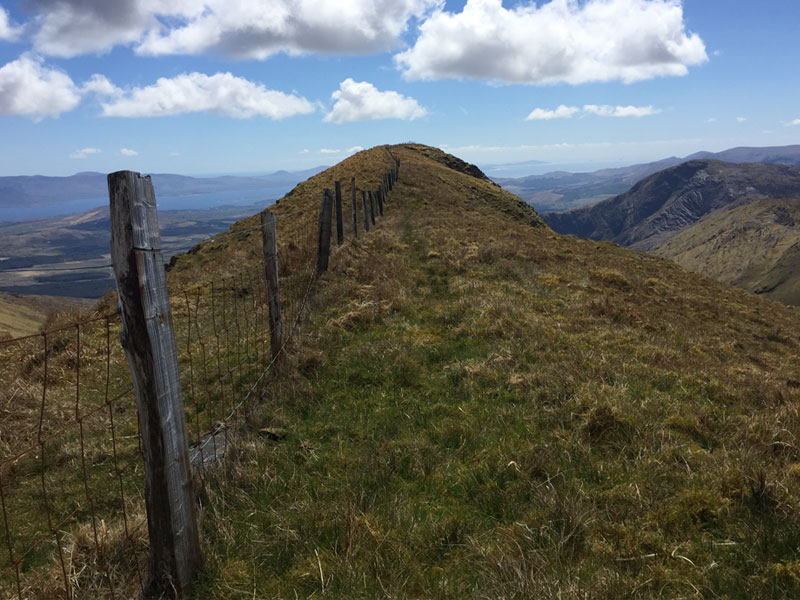 The 360m long grassy ridge on top of Beann Mountain